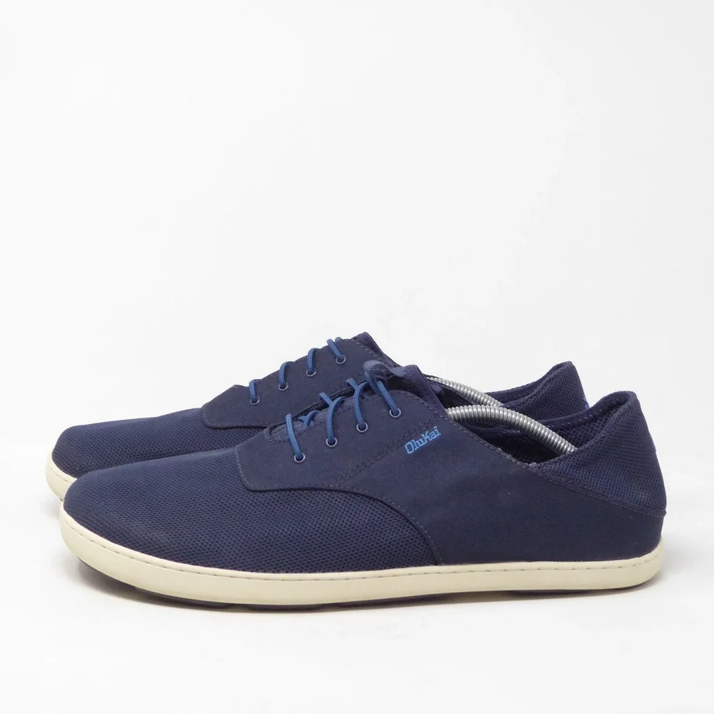 OluKai Mens Nohea Moku Boat Shoes Blue Mesh Lace Up 13